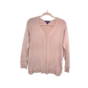 CHAPS Pink V-Neck Sweater with Metallic Silver Foil Threading S